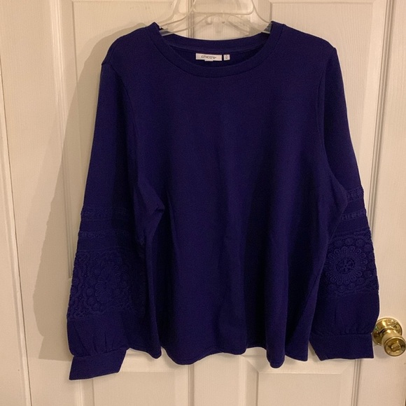 Chico's Tops - Chico’s Women’s Zenergy Lace Trim Long Sleeve Sweatshirt Blue Size XL